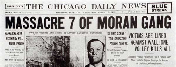 Chicago Daily News Headline from Feb 14th, 1929.